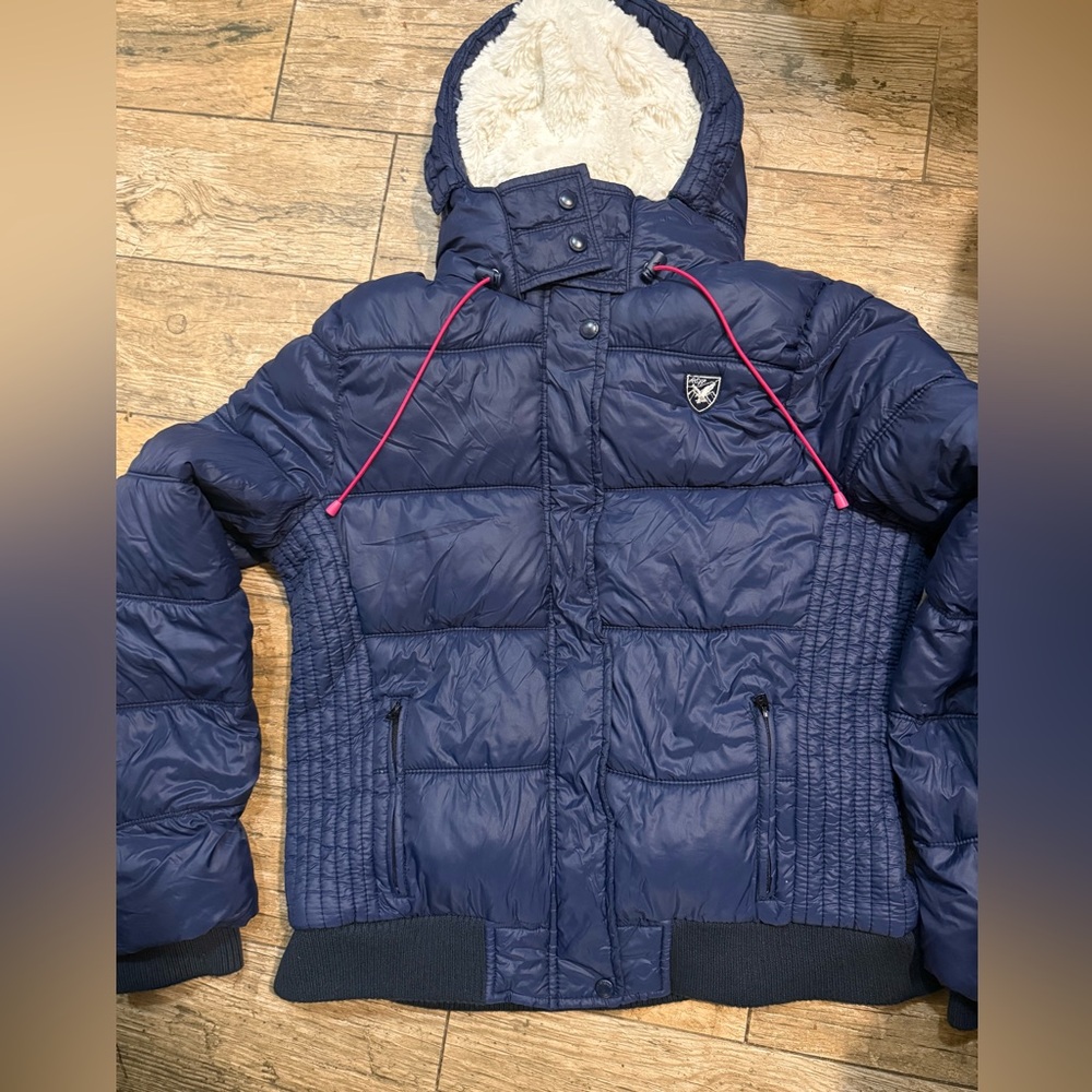 American Eagle Outfitters Blue Jacket with Pink Trim